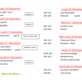 Le programme des Vacances de fin d&rsquo;année est la !!!