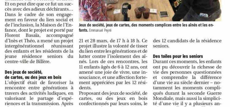 Quand enfants et seniors tissent des liens forts à Billère – Article La République du 04 avril 2025