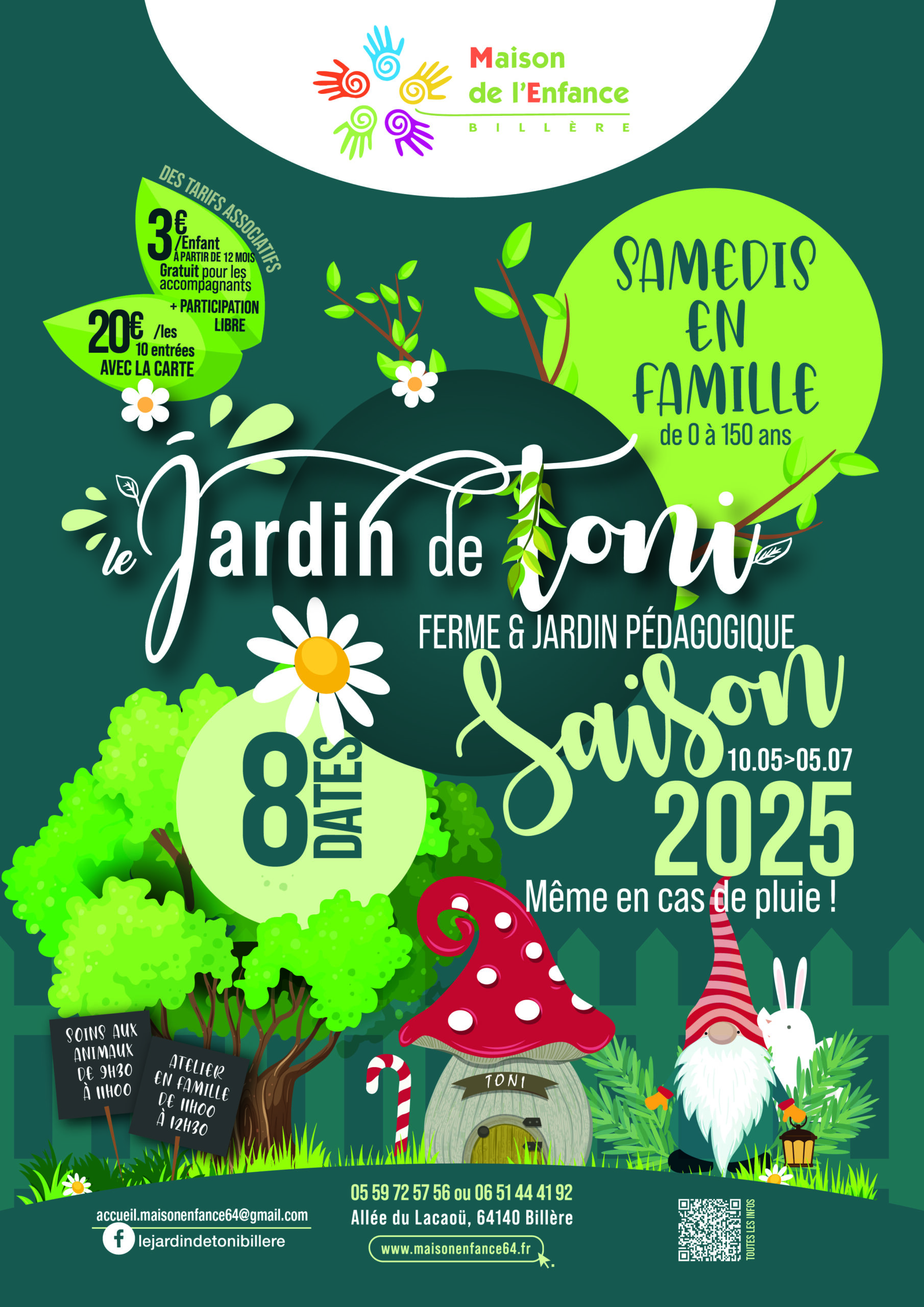 Du 10 mai au 5 juillet 2025, les samedis en famille au Jardin de Toni recommencent!